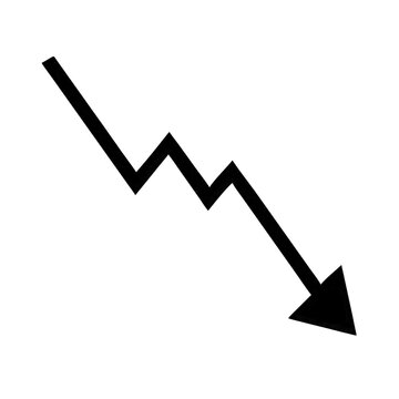 Jagged down arrow indicating decline or negative trend isolated on transparent background