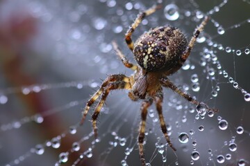 Spider on a web with dew