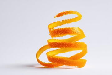 Spiral of orange peel on a white backdrop