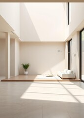 Fototapeta premium Empty room with white wall wooden floor and windows Empty room interior design architecture blank design room