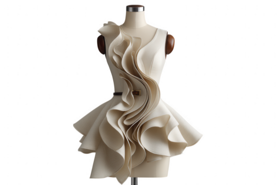 Elegant white dress with ruffles isolated on transparent background