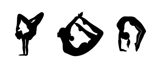 Yoga Poses Silhouette Black Filled - Vector Illustration Design Elements.