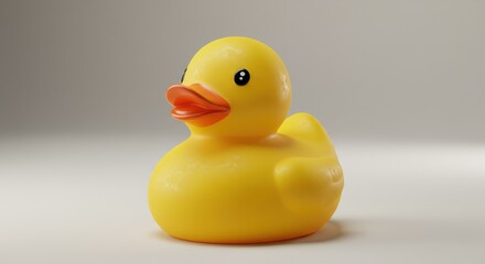 Yellow rubber duck toy on white background