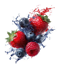 PNG Berries with splashes strawberry blueberry raspberry.