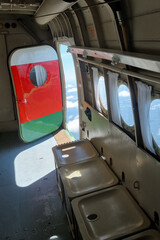 The plane from the inside. The place where skydivers wait for the start of the jump from the plane....