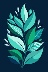 Stylized Teal Leafy Branch abstract botanical