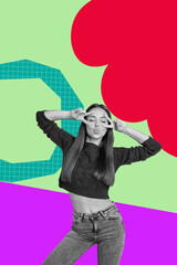 Exclusive artwork banner creative collage of happy girl guy dance chill party relax weekend celebration chill entertainment