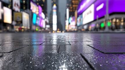 Vibrant neon night city lights reflected on glossy wet streets urban environment gigapixel perspective