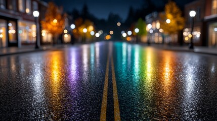 Vibrant neon night city lights reflecting on glossy wet streets urban environment gigapixel standard view