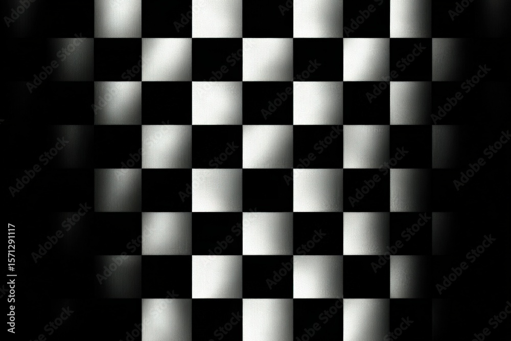 Poster Abstract black and white checkered pattern with faded light effect creating a modern geometric design suitable for digital backgrounds and artistic projects
