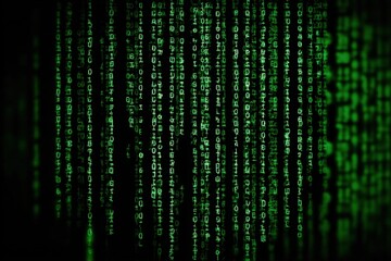 Digital code streaming in green matrix style representing data flow coding technology cybersecurity and programming concept