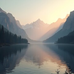 Majestic Mountain Lake at Sunrise with Reflections