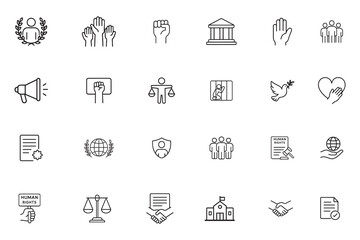 Human rights line icon set, simple outline symbols of justice, law, and equality, social activism and freedom vector icons collection