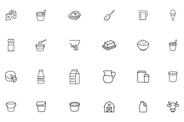 Dairy product line icon set, simple outline farm food symbols, milk, cheese, butter, yogurt vector icons, agriculture and dairy production collection