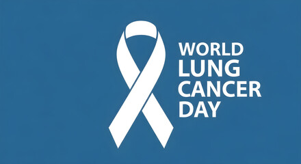 White Ribbon Symbol for World Lung Cancer Day Awareness on Blue Background