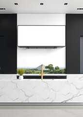 Eye-catching marble counter mockup Billboard mockup and Landscape mockup ready to elevate your brand and capture attention  professional presentation blank empty  creative composition versatile use  p