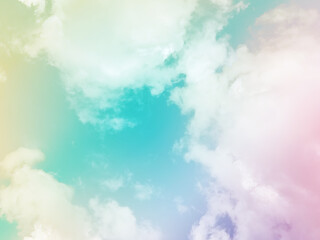 beauty sweet pastel green and pink colorful with fluffy clouds on sky. multi color rainbow image. abstract fantasy growing light