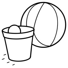 Beach bucket and ball line art vector illustration 