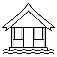 Beach hut line art vector illustration 