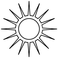 Bright sun with rays line art vector illustration 