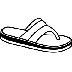 Beach sandals side view line art vector illustration 
