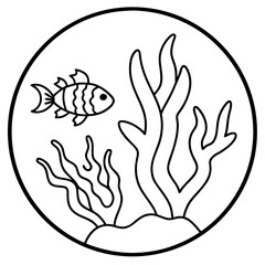 Coral reef fish line art vector illustration 