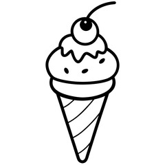 Ice cream cone with cherry line art vector illustration 