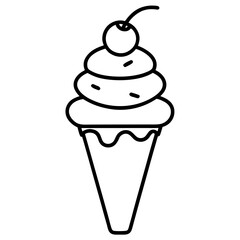  Ice cream cone with cherry line art vector illustration 