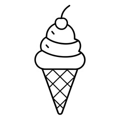  Ice cream cone with cherry line art vector illustration 