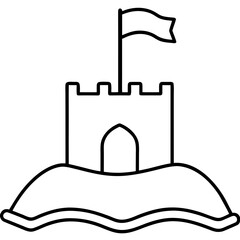 Small sandcastle with flag line art vector illustration 