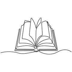 Minimal One Line Drawing of Open Book, Abstract Line Art Style for Education, Reading, Knowledge, Learning, and Literature Concepts.