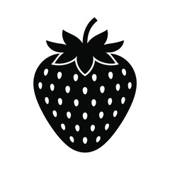 Simple black silhouette of a strawberry with white seeds on a white background