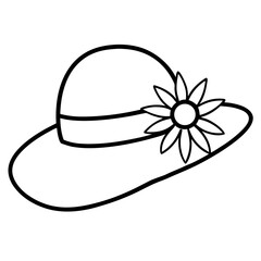 Sun hat with flower line art vector illustration 