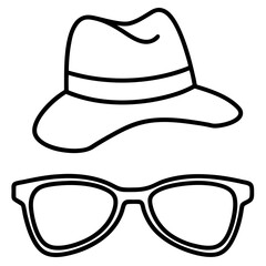 Sunglasses and hat line art vector illustration 