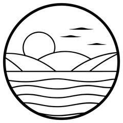 Sunset circle shape line art vector illustration 