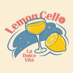 Limon Cello la dolce vita. orange juice and limon vector graphics. girls graphics in vector. summer print design. food fashion graaphics.