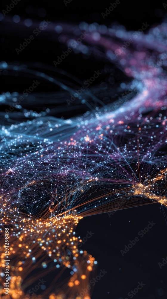 Aufkleber A mesmerizing digital background illustrating a web of global connectivity. The vibrant nodes symbolize diverse networks while flowing lines represent the continuous flow of data encapsulating