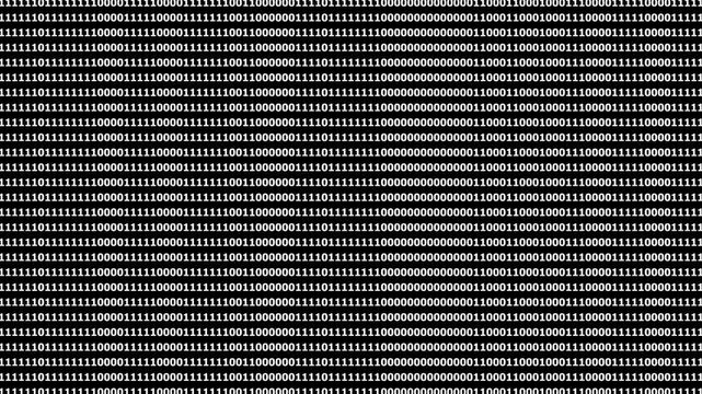 A digital background filled with green binary code (1s and 0s) arranged in rows on a black screen, resembling a classic hacker or programming interface. The visual creates a Matrix-style aesthetic,