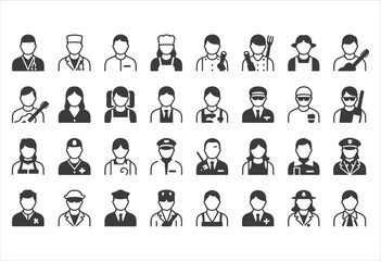Diverse Careers and Professions Represented by Simple Silhouette Icons Displaying a Range of Professional Roles and Occupations