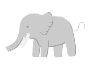 A Hand-drawn cartoon elephant with crayon style, PNG format, transparent background, for International Elephant Day celebration design.
