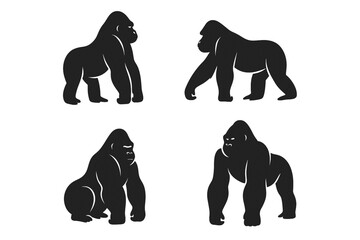 Naklejka premium Gorilla Silhouette Set – Vector Illustrations on White Background
