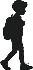 Schoolboy Silhouette in Shorts Walking with Backpack Vector
