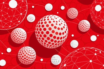 Red Spheres with White Polka Dots and Wireframes abstract
