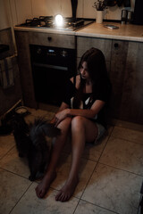 girl with long hair in the kitchen