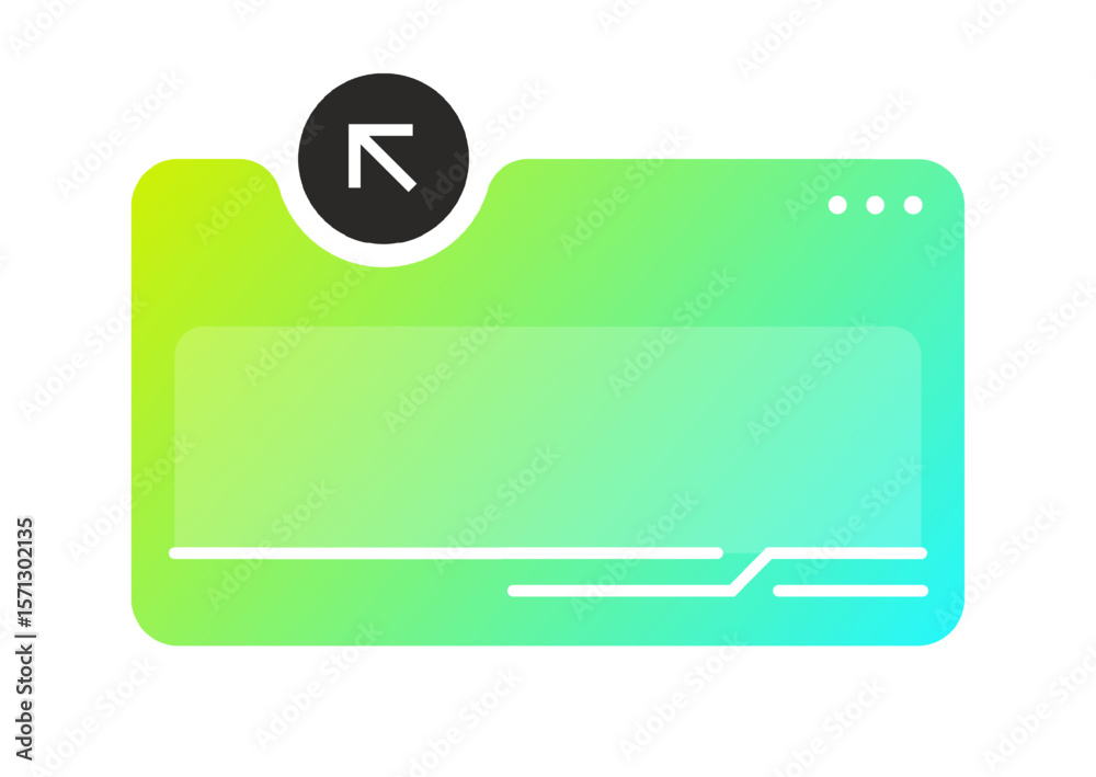 Poster gradient popup ui window element with arrow icon for interface design. green gradient color scheme w