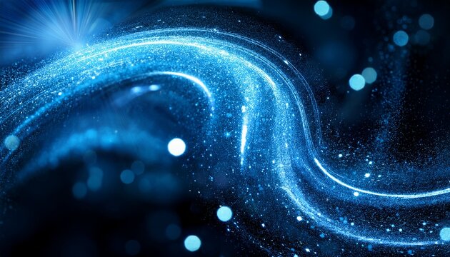 abstract image of swirling blue particles and bokeh lights creating a cosmic or ethereal effect the dark background emphasizes the luminosity of the glowing dust