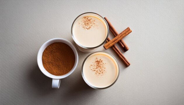 delicious vanilla and cinnamon coffee drinks on minimalist surface
