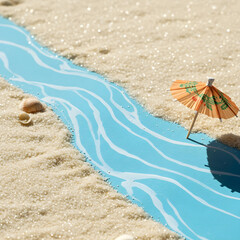 斜めに流れる夏の浜辺 - パステルのミニチュア構成