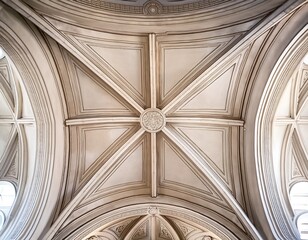 intricate vaulted ceiling design in a light toned space