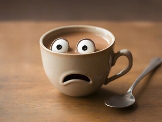 Morning Mayhem: A Coffee Cup with Eyes and Mouth in Full Panic Mode, cup of coffee